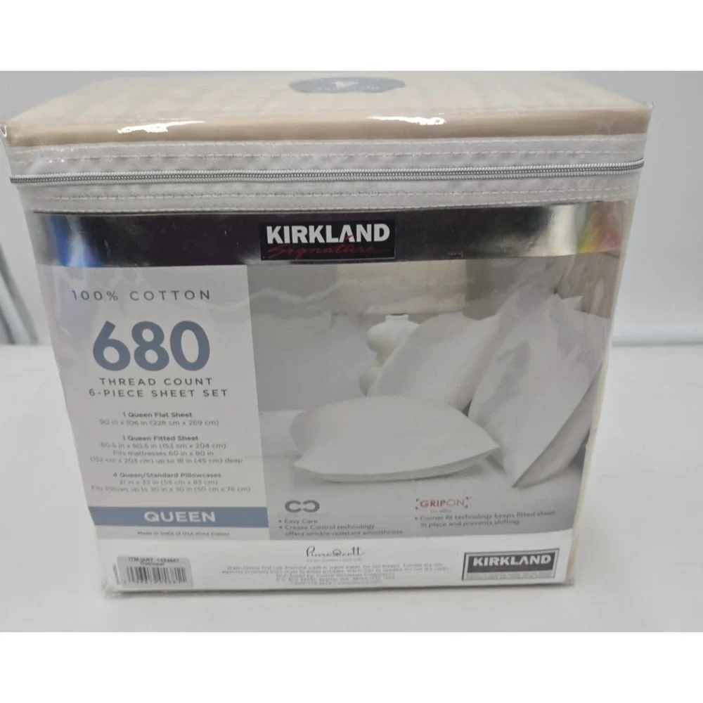 Kirkland Signature 680 Thread Count 6 Piece Sheet Set Queen Oatmeal BRAND NEW